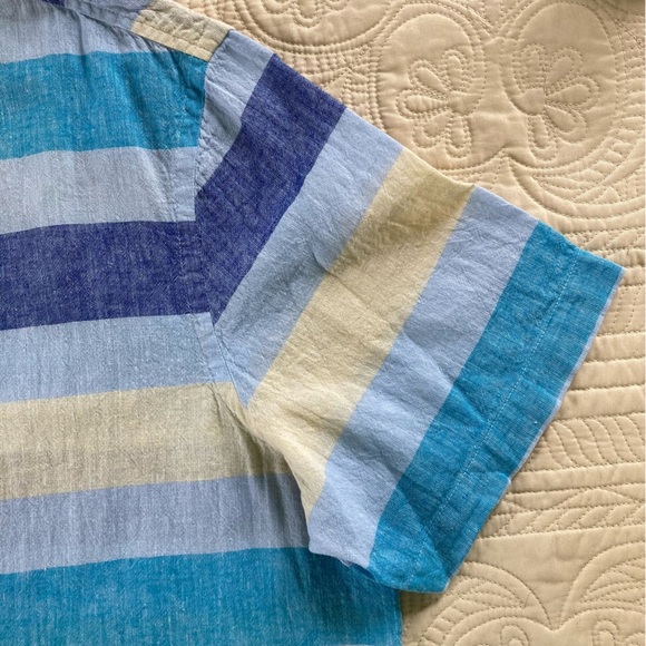 Club Room Striped Linen Blend Button Up Shirt Coastal Beach Blue (Size XL) - Picture 3 of 9